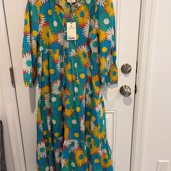 Tuckernuck Salty Paloma Caftan Multi Daisy Long Sleeve Dress NWT Size Small - Picture 3 of 7